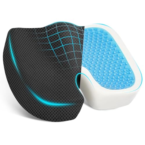 Cooling Gel Enhanced Memory Foam Orthopedic Support Cushion for Long Sitting - Back, Sciatica, Coccyx, Tailbone Pain Relief Pillow - for Office, Gaming, Car, Wheelchair