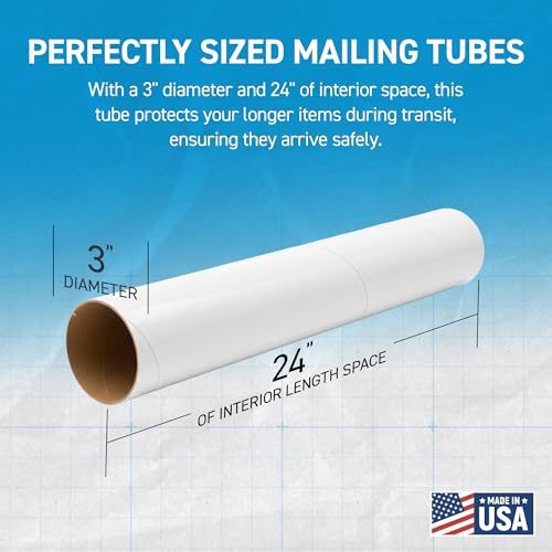 MagicWater Supply 10 Pack Mailing Tubes 3in x 24in White with End Caps