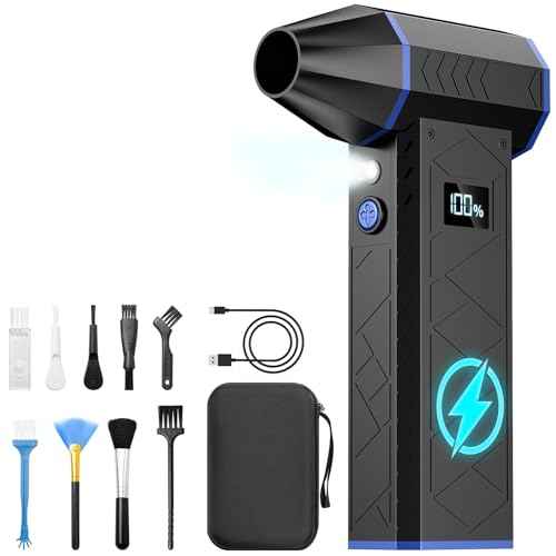 Compressed Air Can for Computers, 130000RPM Compressed Air Duster PC Blower Keyboard Cleaning Kit with LED Display & Light 4 Gear Adjustable Computer Cleaner Car Duster