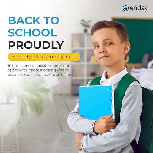 Enday 6th-8th Grade School Supplies Kit - 55 Piece Back to School Set for Kids