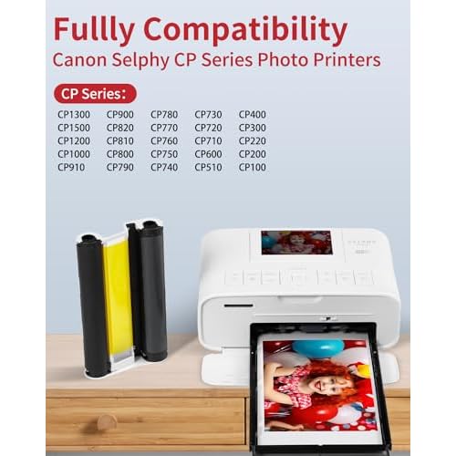 Selphy CP1300 CP1500 Ink Cassette Compatible with Canon Selphy KP-108IN Color Ink Cartridges KP108 for CP1200 CP1000 CP910 CP900 CP760 CP740 Wireless Compact Photo Printer 4 x 6 inch, 4-Pack, No Paper