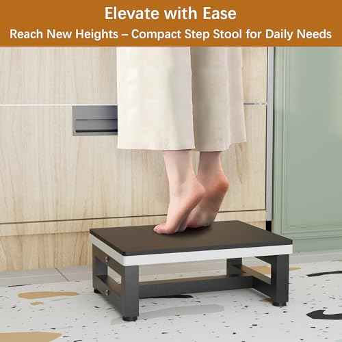 Wooden Step Stools for Adults Kids, Heavy Duty Stepping Stools with 1CM-Thick Anti-Slip Cushion for Bedroom Kitchen Bathroom, Bed Steps for High Bed, Easy to Assemble, 500-LBS Capacity, Black&Grey