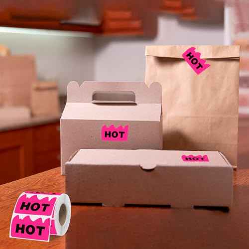 600 PCS Rave Hot Stickers 2 x 1-1/5 Inch Fluorescent Pink Hot Flame Fire Shaped Stickers Marking Popular Items for Restaurant Supermarkets Stores Shops (Fluorescent Pink)