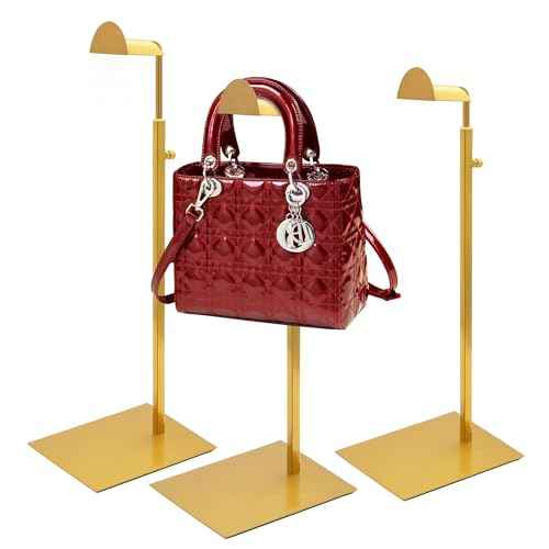 Purse Display Stand,3 Pack Gold Purse Stands for Display,Stainless Steel Handbag Display Stand, Height Adjustable Shoulder Bag Holder, for Commercial Stores And Parties