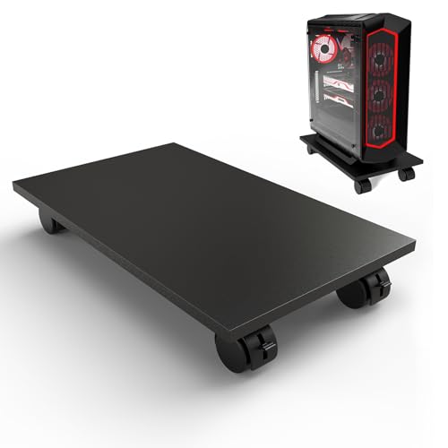 WEGASTU Black CPU Stand with 4 Caster Wheels - Mobile Computer Tower/Printer Stand