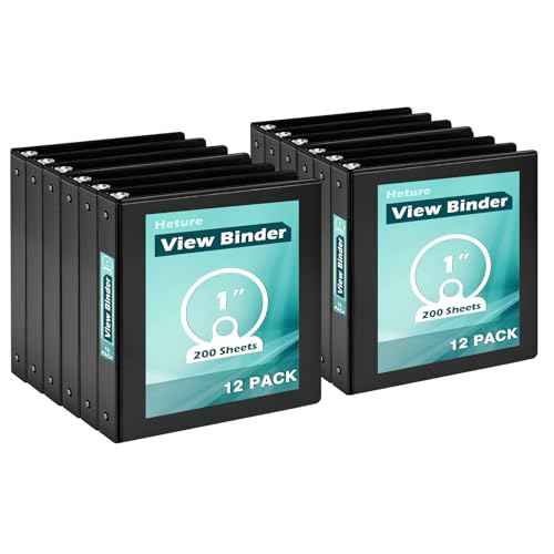 3 Ring Binder 1 Inch 12 Pack, 1" Clear View Round-Ring-Binder, PVC-Free,Holds for 200 Sheets 8.5" x 11" US Letter Size Paper, Durable Black Binders Perfect for Office,School and Home