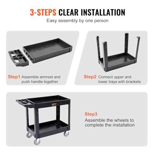 VEVOR Utility Service Cart, 2 Shelf 550LBS Heavy Duty Plastic Rolling Utility Cart, Medium Lipped Shelf, 360¡Æ Swivel Wheels, Ergonomic Storage Handle for Warehouse Garage, Black