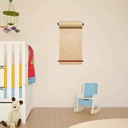 12" Kraft Paper Dispenser Wall Mount, Butcher Paper Dispenser Ideal for Home Office with 30 meter Kraft Roll (Black Wall Mount Brown PU Leather Strap)