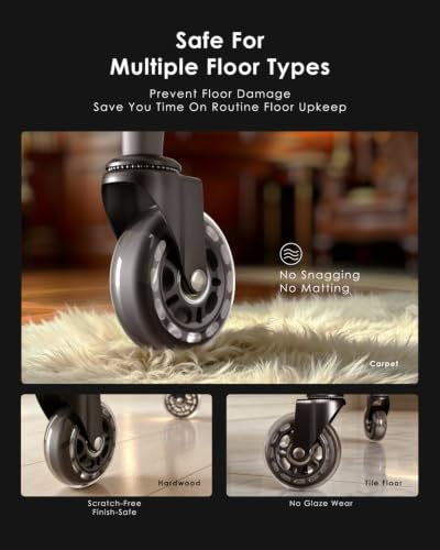 RidRed Transparent Office Chair Wheels - 3 Inch Replacement Rubber Casters, Heavy-Duty, Noise-Free, Universal Fit