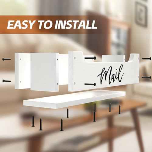 White Wooden Mail Organizer Countertop - Mail Organizer Wall Mounted, Office Mail Holder, Desktop Mail Basket for Counter, Letter Holder Box for Home Office Decor (White +Black Mail, 3.15")