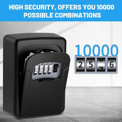 AMMIY Black Key Lock Box for Outside • 5-Key Capacity, Waterproof Outdoor Lockbox with Resettable Code