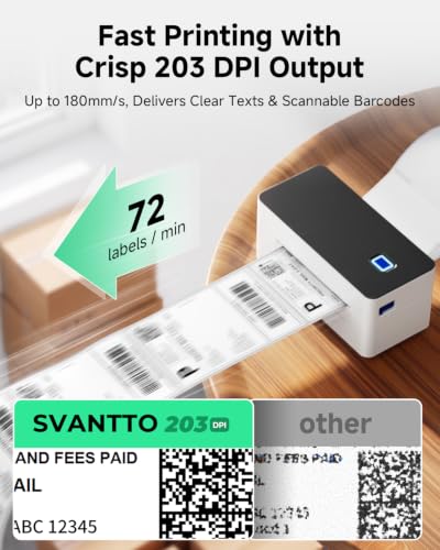 SVANTTO 4x6 Wireless Thermal Shipping Label Printer - Bluetooth & USB
