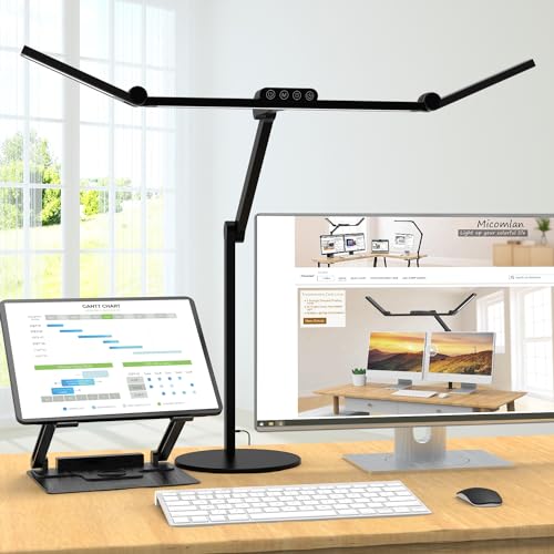 Micomlan Black Adjustable LED Desk Lamp with Atmosphere Lighting, Dimming Swing Arm for Home Office