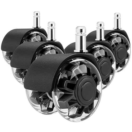 Office Chair Caster Wheels Set of 5,2.5 inch Heavy-Duty Rollers Chair Wheels,Universal Size 11x22mm,Rubber Mute Chair casters for Hardwood Floors Carpet and Mats.