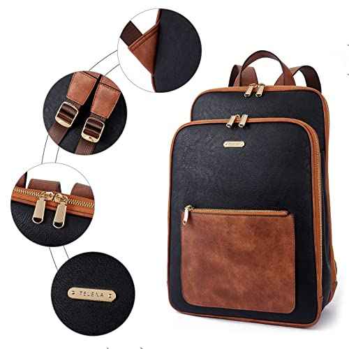 Telena Leather Laptop Backpack for Women 15.6 inch Computer Bag Casual College Bookbag Bag