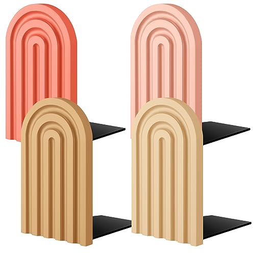Harloon 4 Pcs Boho Rainbow Wooden Bookends with Colorful Arches, Stable & Decorative