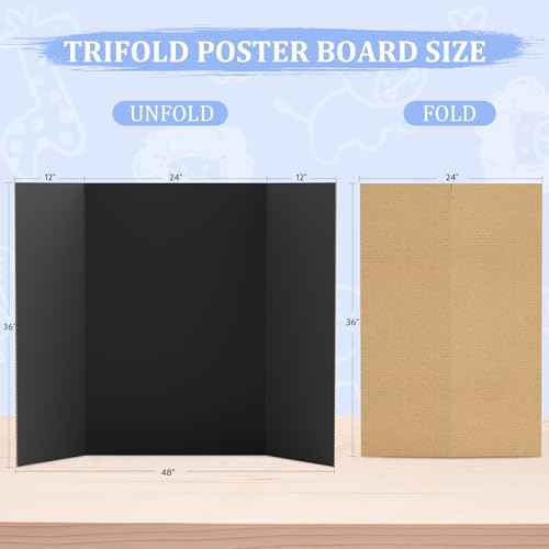 4 Pack 36" x 48" Trifold Poster Board for Presentation, Black Corrugated Cardboard Large Tri Fold Poster Board for Science Fair, Office & School Projects, Photo Displays, Exhibitions Event