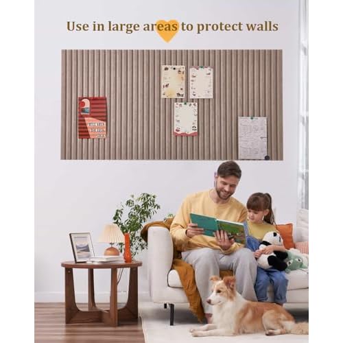 48x32 inches Large Bulletin Board, Decorative Felt Pin Board, 0.35¡° Thick Foldable Photo Display Board with Self-Adhesive Tape, Vision Board for School Home Kitchen Office Walls - Dark Camel