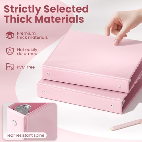 SUNEE Pink 1 Inch 3-Ring Binder Set, PVC-Free, 2 Pack, Office & School Supplies