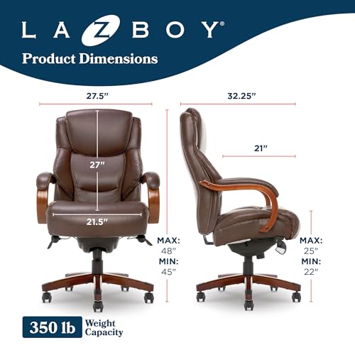La-Z-Boy Big & Tall Brown Leather Executive Office Chair with Lumbar Support
