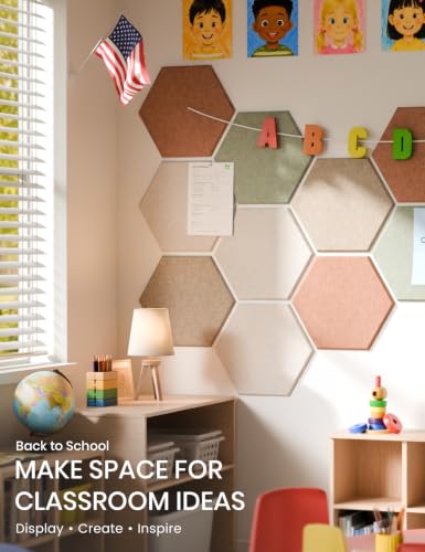 Fluxynara Boho Hexagon Cork & Felt Boards 10-Pack Wall Organizer, 11.8x10.2 Inches