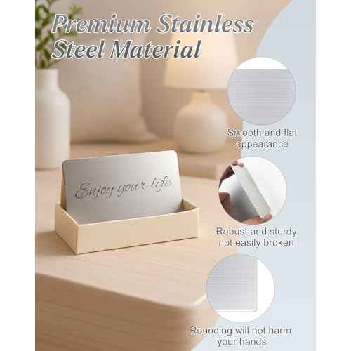50 pcs 304 Stainless Steel Metal Business Cards Blanks, 3.4 x 2.1 Inch Thickness 0.8 mm Sublimation Metal Card Laser Engraving Steel Plates for Business House Customer DIY Gift