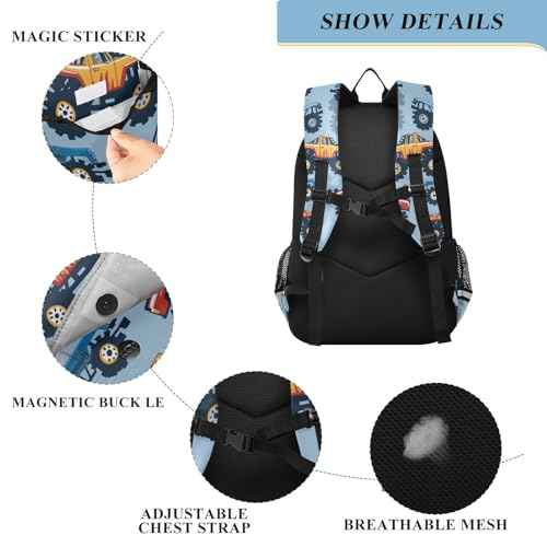 senya School Backpack Kids College Rucksack Travel Bookbag Fashion Back Pack Girls Boys Monster Truck Cars