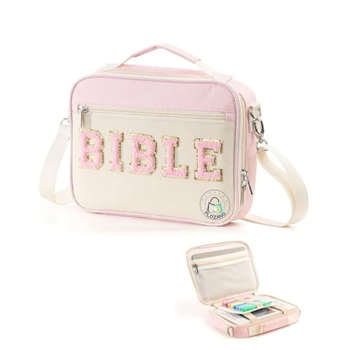 Bible Cover Case for Women, Large Chenille Letter Bible Bag with Shoulder Strap,Pink Bible Carrying Tote Bags for Bible Study Accessories, for Women Lady Teen Grils
