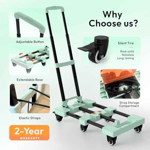 Folding Hand Truck 500lbs, Portable Heavy Duty Dolly Cart, 6 Wheels Collapsible Luggage Cart with 2 Elastic Ropes - Compact Trolley Cart for Easy Moving - Ideal Hand Cart for Travel and More