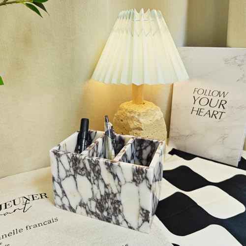 Natural Marble 3-Tier Organizer Box - Multi-Purpose Desktop Storage for Office Supplies, Kitchen Utensils, Makeup Brushes & Bathroom Essentials