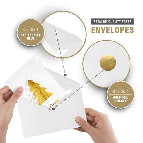 36 Christmas Greeting Cards with Gold Foiling Xmas & Embossing,3D die-cut Christmas tree featuring ,6.75 x 4.5 Inch Merry Christmas Cards with Seal Stickers For Friends, Family and loved Ones ( 1 Pack