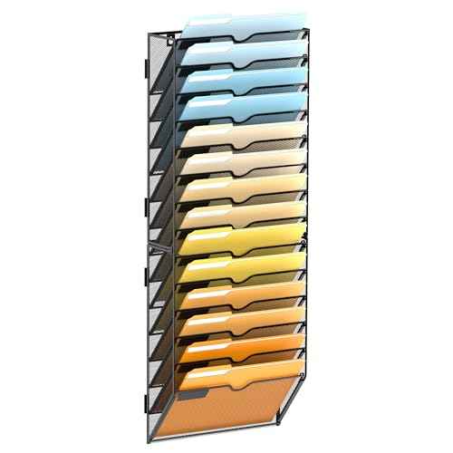 SUPEASY 14-Tier Wall File Organizer Mesh Office Mail Holder, Hanging Wall Organizer Magazine Rack for Office Black