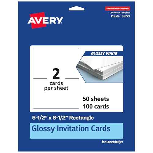 Avery Printable Rectangle Invitation Cards, 5.5" x 8.5", Glossy White Cardstock, Laser/Inkjet Cards, 100 Total