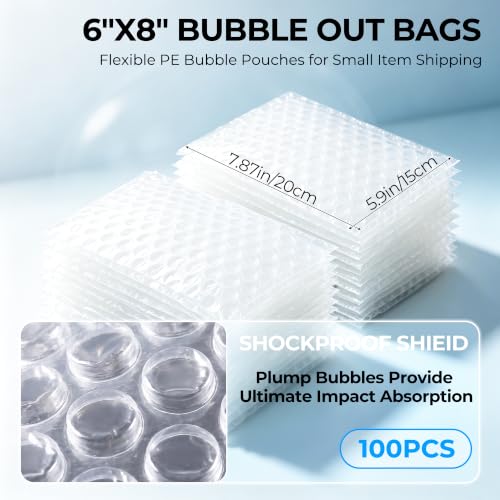 Evadow 100 Pack 6x8 Inch Double-Side Bubble Out Bags for Shipping & Storage