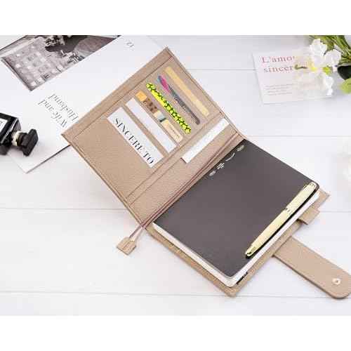 B6 Leather Planner Cover for Stalogy, Midori, Leuchtturm1917, and More - with Pen Loop, Card Slots, Back Pocket, and Bookmarks (Taupe)