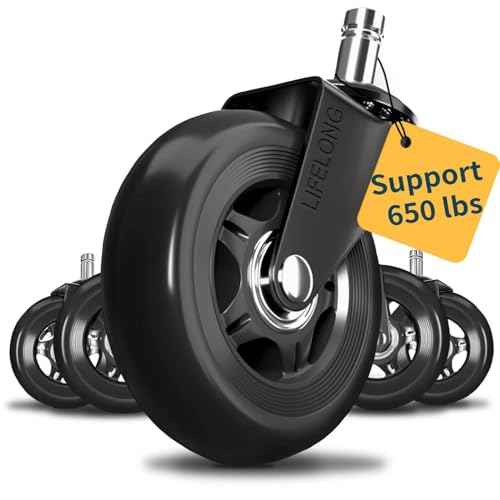 Lifelong Office Chair Wheels Replacement Rubber Chair Casters for Hardwood Floors and Carpet, Set of 5, Stem Casters, Heavy Duty Office Desk Casters for Chairs to Replace Office Chair Mats - (Black)