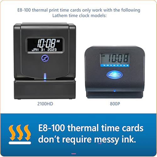 Lathem Weekly Employee Time Card Pack 8 1/2 x 3 3/4 Inches, 100 Count - Durable Thermal Timecards for Time Clocks