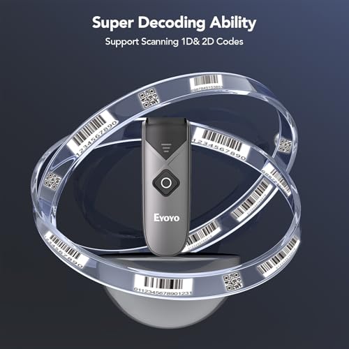 Eyoyo Grey Portable Mini Bluetooth & 2D Barcode Scanner Wireless