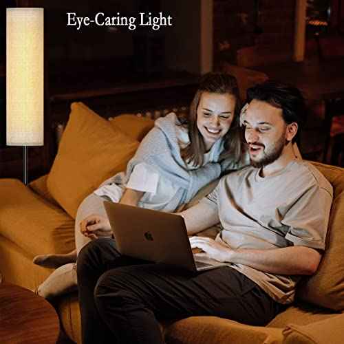 Floor Lamp for Living Room, Adjustable LED Floor Lamp with Remote Control & Foot Switch, Tall Modern Standing Lamp with Beige Lamp Shade, 9W LED Soft Light for Bedroom,Reading,Study Room Black