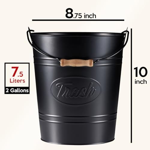Pack 2, Rustic Farmhouse Bathroom Trash Can, Modern Country Style Galvanized Farm Metal Kitchen Trash Bucket, Large Vintage Waste Basket, Industrial Chic Bucket Garbage Can Bin, Western Garbage Pail