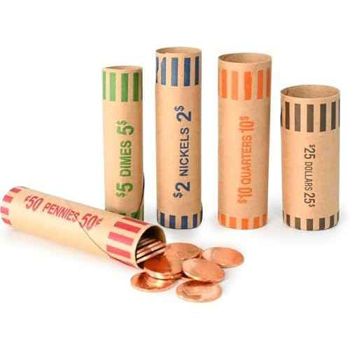 L LIKED Preformed Coin Roll Wrappers (105 Assorted) - 21 Quarters, 21 Pennies, 21 Nickels 21 Dimes and 21 Dollars (105 pcs)
