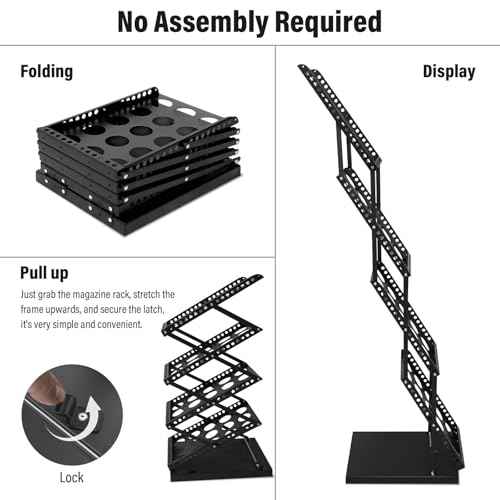 LIWSHWZ Foldable Literature Brochure Display Stand,4 Pocket Magazine Rack Floor with Carrying Bag for Trade Show Exhibitions Office,Trade Shows, Offices (Black)