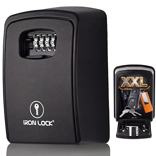 Iron Lock XXL Wall Mount Key Lock Box - Outdoor Combination Safe, 20-30 Keys, Black, 2X-Large