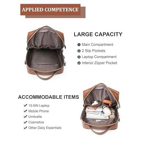 Dora & Liz Laptop Backpack for Women, Leather Travel Backpack with 15.6 Inch Laptop Compartment, College Work Computer Bag