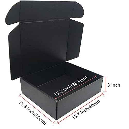 Black Cardboard Shipping Box 15.7x11.8x3 Inch Corrugated Packaging Storage Boxes 10 Pack (Inside Size: 15.2 x 11.6 x 3")