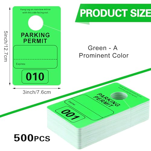500 Pack Parking Permit Hang Tag Plastic Parking Placards Numbered 001-500 PVC Hang Tag 3 x 5 Inch for Car Rear View Mirror