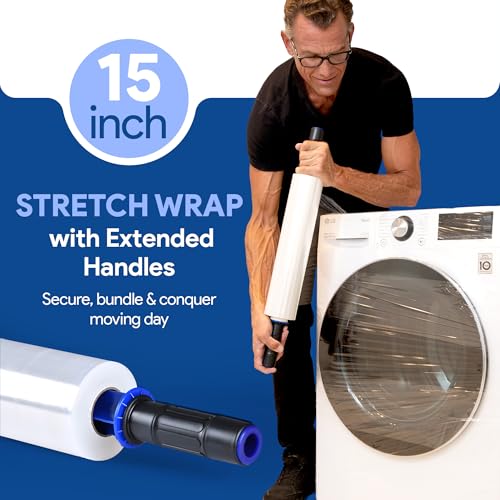 15'' Stretch Wrap with Extended Rotating Handles - 70 Gauge Plastic Film, 1 Pack