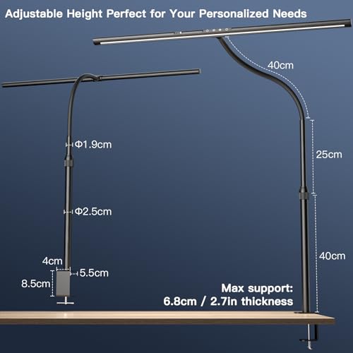 Desk Lamp, 31.5" Wide 24W for Home Office,Gesture Sensing Control Desk Light, Dimmable & Color Temperature, Eye-Caring Office Lamp, Brightest Architect Light for Screen/Workbench