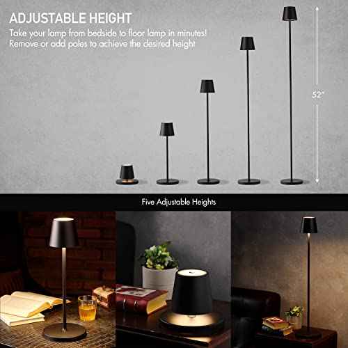 O¡¯Bright Sandy- Cordless LED Floor Lamp for Outdoor/Indoor, Rechargeable, Water Resistant, Dimmable, Carry Light, Adjustable Height Stand Lamp for Patio, Living Room, Bedside, Table Night Lamp, Black