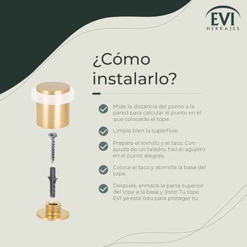 Door Stop | Silicone Shock Absorber | Made of Brass | Threaded Base | Includes Screw + Clamping Plug | EVI Hardware (Matte Brass - White Rubber, 1,34" x 1,18)